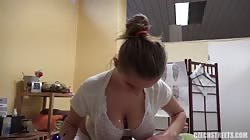 Masseuse Suzie has big natural boobs, upscaled to 4K